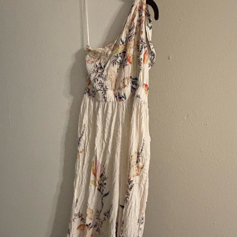 White Floral One-Shoulder Jumpsuit with Multicolor Print